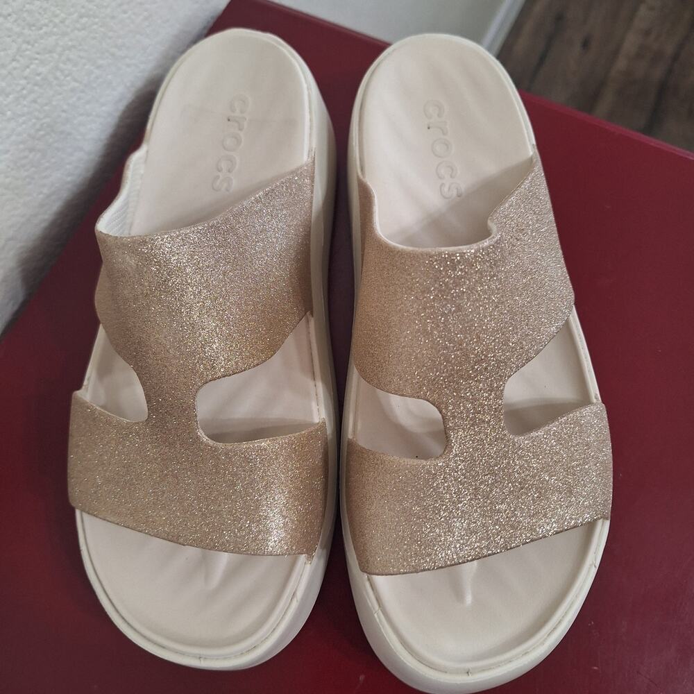 Crocs Women's Getaway Platform H-Strap Wedge Sandals Gold Tan Womens 9 - Picture 2 of 6